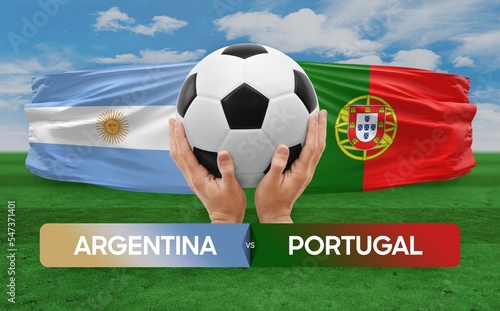 Argentina vs Portugal national teams soccer football match competition concept. © prehistorik