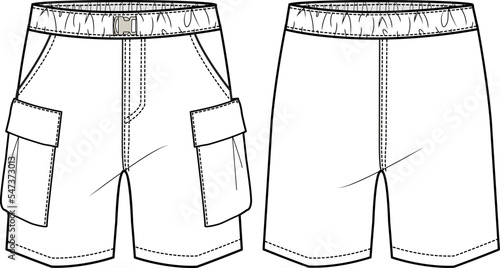 KID BOYS BOTTOM WEAR SHORTS  FRONT AND BACK FLAT DESIGN VECTOR