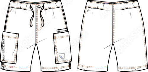 KID BOYS BOTTOM WEAR SHORTS  FRONT AND BACK FLAT DESIGN VECTOR
