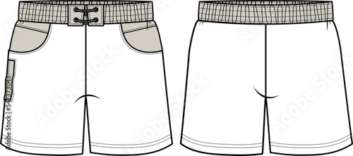KID BOYS BOTTOM WEAR SHORTS  FRONT AND BACK FLAT DESIGN VECTOR