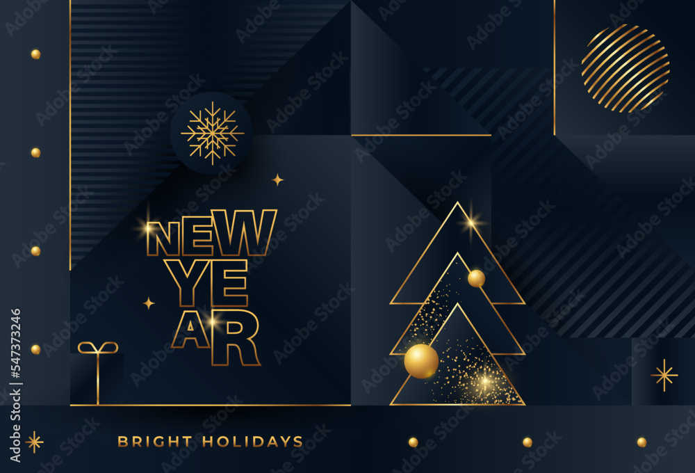 Merry Christmas and Happy New Year greeting card. Modern Xmas design ...