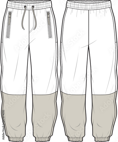 MEN AND BOYS WEAR TRACK JOGGERS AND TROUSERS TECHNICAL FLAT DESIGN VECTOR