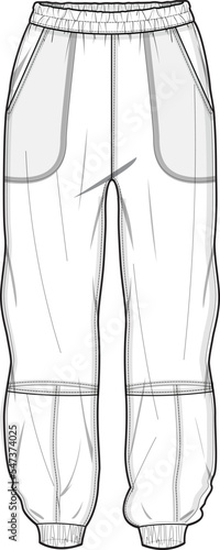 MEN AND BOYS WEAR TRACK JOGGERS AND TROUSERS TECHNICAL FLAT DESIGN VECTOR
