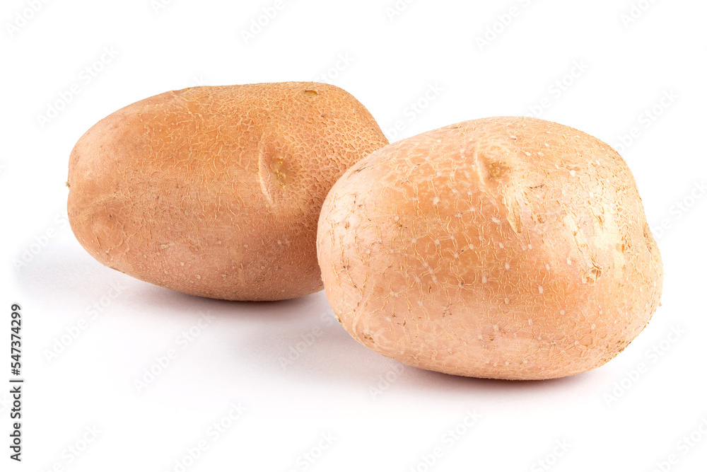 Raw potatoes isolated on white background.