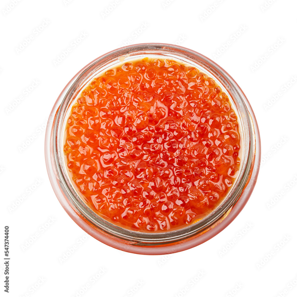 Salmon red caviar jar isolated on white background. Raw seafood. Luxury delicacy food. File contains clipping path. Salmon red caviar jar isolated on white background. Raw seafood. Luxury delicacy food. File contains clipping path.