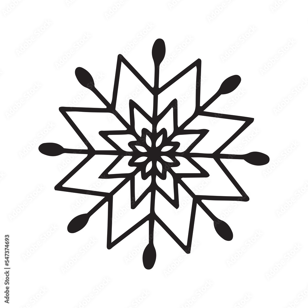 Flat hand drawn snowflake silhouette illustration Flat hand drawn snowflake silhouette illustration