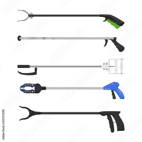 Grabbers device for elderly disabled people set realistic vector illustration