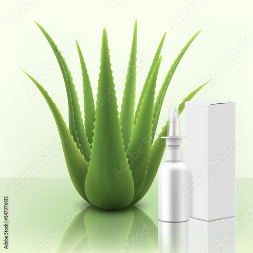 Aloe vera leaves. Organic cosmetics product tubes ad banner  natural eco cosmetic bottle mockup. Moisturizing cosmetic beauty product gel or body lotion or serum. Realistic 3d vector illustration
