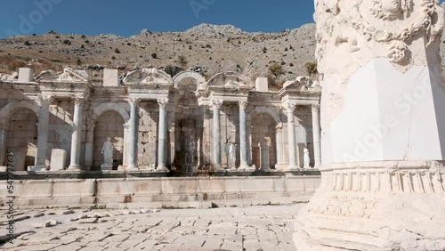 cenery footage of antonine fountain at sagalassos ancient city, burdur, turkey