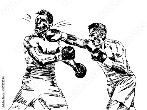 Boxing fight fresh punches. Sketch black and white vector illustration hand has drawn clipart