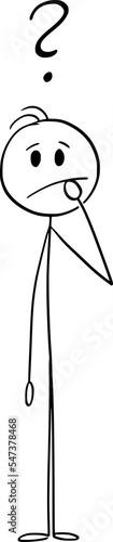 Unsure Person Thinking About Problem, Vector Cartoon Stick Figure Illustration