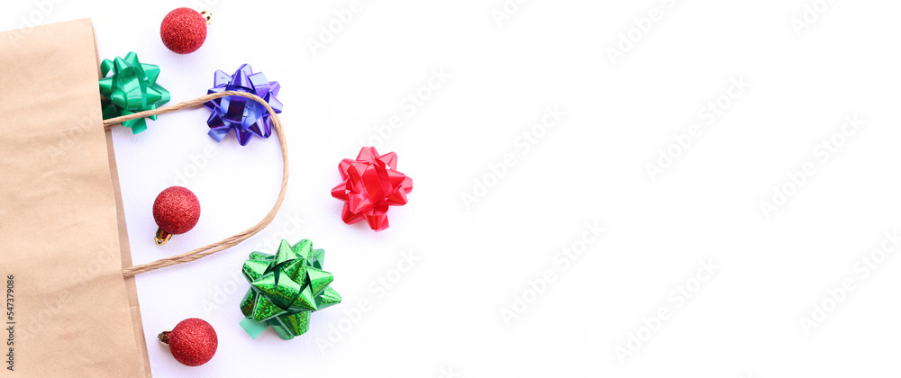 Christmas background or banner. Festive decor on a white background. The concept of Christmas, New Year, joy