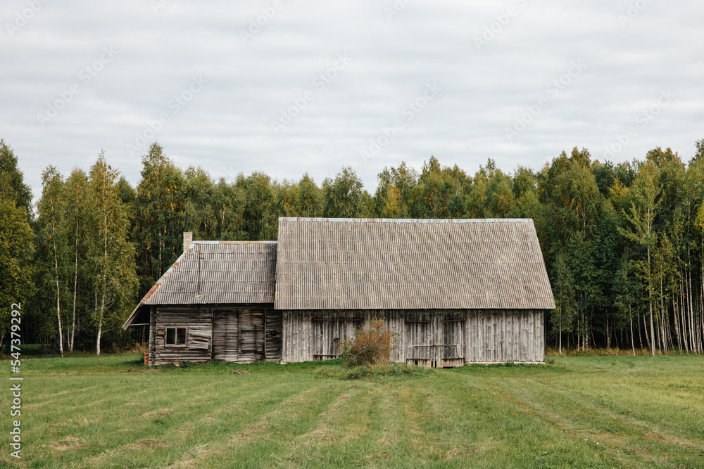 Typical old Latvian barn in the Latvian countryside