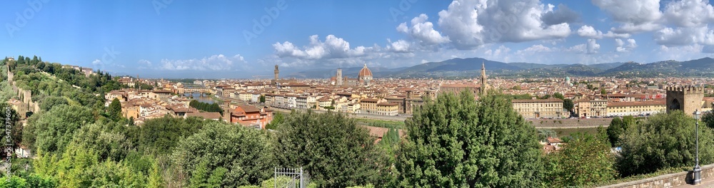 Panoramic view of Florence, Italy from Piazza Michelangelo on sunny summer day