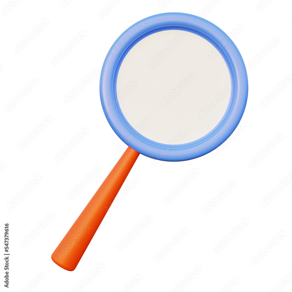 Magnifying glasses find and optical search icon. Blue color. Cartoon style. 3D render. Magnifying glasses find and optical search icon. Blue color. Cartoon style. 3D render.