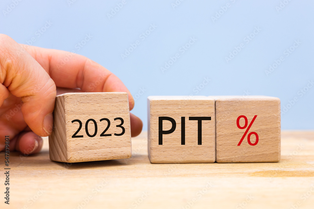 Pit tax settlement in 2023 in Poland, annual income declaration, business concept - obrazy, fototapety, plakaty 