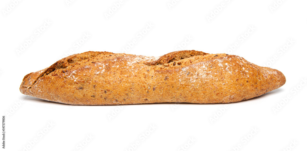 Whole grain bread on white background