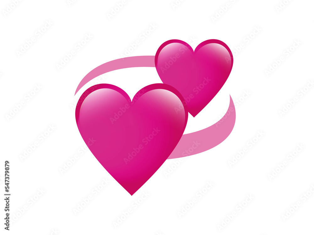 Two revolving hearts switching places icon with circular line  on transparent background