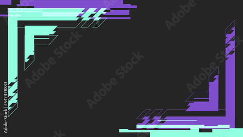 Futuristic Style Cyberpunk Glitched Neon Edge Frame, Black Background