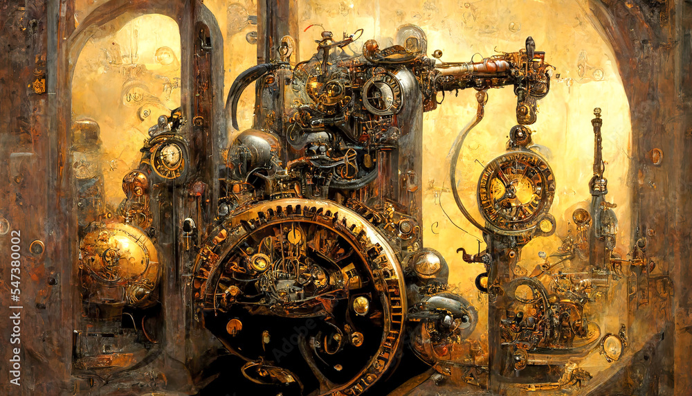 Old steampunk mechanism.Mechanical gears