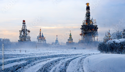 Cold snowy Russian Siberia.Gas and oil rigs © vladnikon