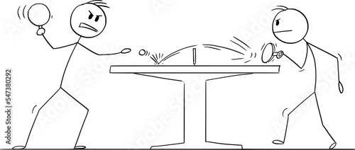Players Playing Table Tennis or Ping pong, Vector Cartoon Stick Figure Illustration