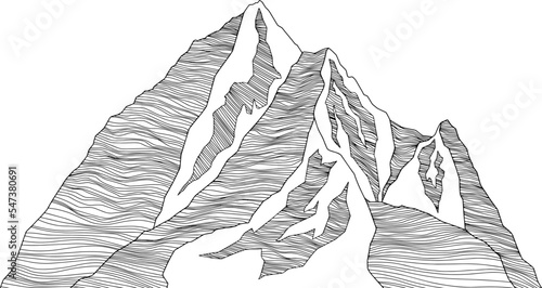 Mountain futuristic illustration. Vector background wavy lines. Nature sketch. Abstract landscape.