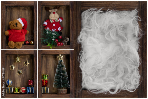 Fotografi Newborn digital backdrop with christmas teddy bear, tree, gifts and christmas decoration