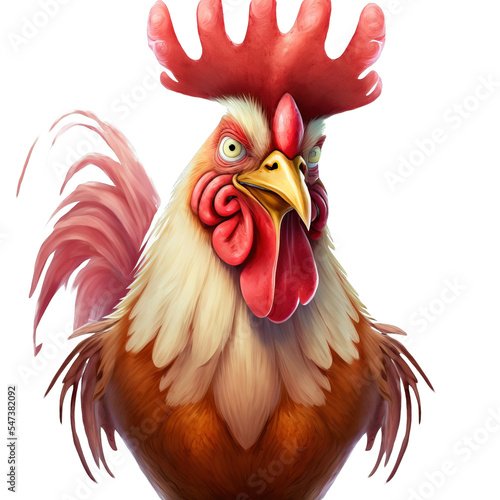 Fotografiet Chicken cartoon rooster character illustration design art on transparent backgro