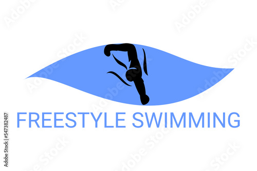 freestyle swimming sport vector line icon. sport pictogram, vector illustration.