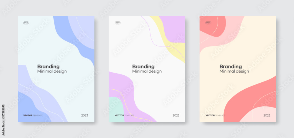 Set of trendy cover template designs. Abstract wave shapes background for branding, business promotion, and layout other. Vector, 2023