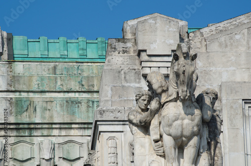 Milan, Italy - Esterior detail of the railway station palace photo