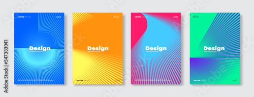 Set of modern cover template designs. Creative wave lines shape the background for posters, cards, banners, flyers, brochures, and layout others. Vector, 2023