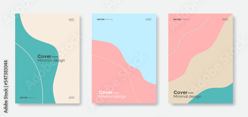 Set of trendy cover template designs. Minimal wave shapes background for posters, cards, banners, flyers, brochures, and layout others. Vector, 2023