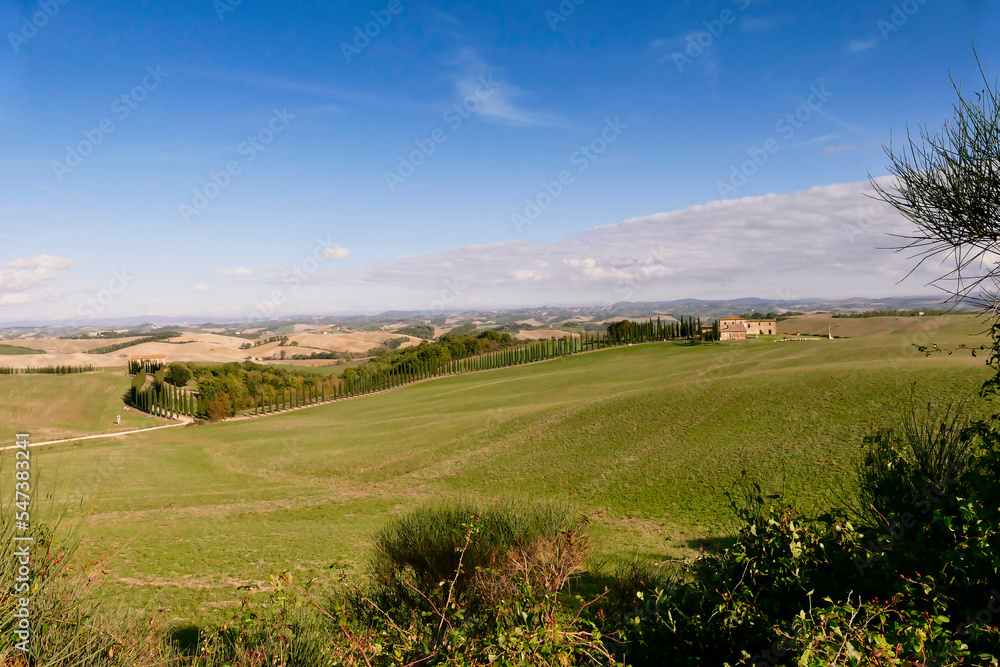 Panorama della Val d'Orcia, provincia di Siena. Toscana, Italy