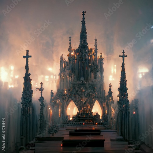 Fotobehang Hyper-realistic AI-generated digital artwork of the high altar in a huge, luxuri