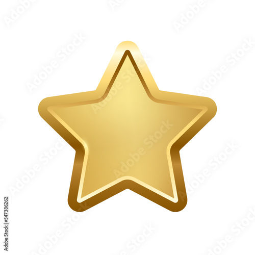Gold star button with frame vector illustration. 3d golden glossy elegant design for empty emblem, medal or badge, shiny and gradient light effect on plate isolated on white background