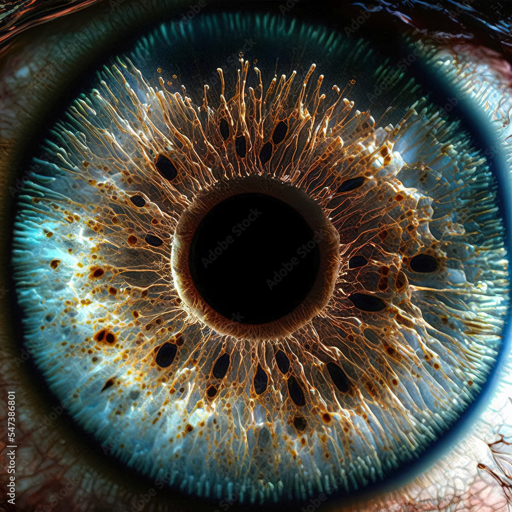 Close up of eye iris on black background. macro photography