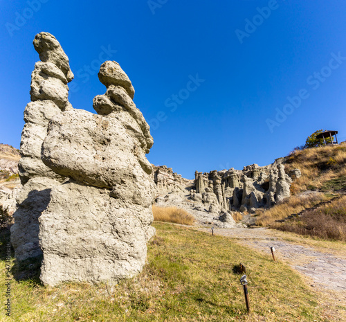 view of the Stone Dolls rock formations near Kratovo in North Macedonia photo