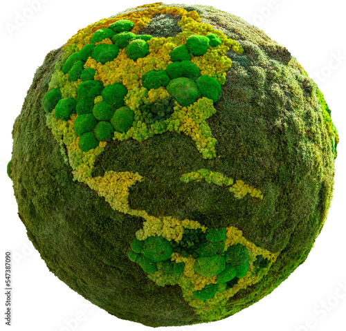 Green planet Earth from  moss. Symbol of sustainable development and renewable energy	 photo