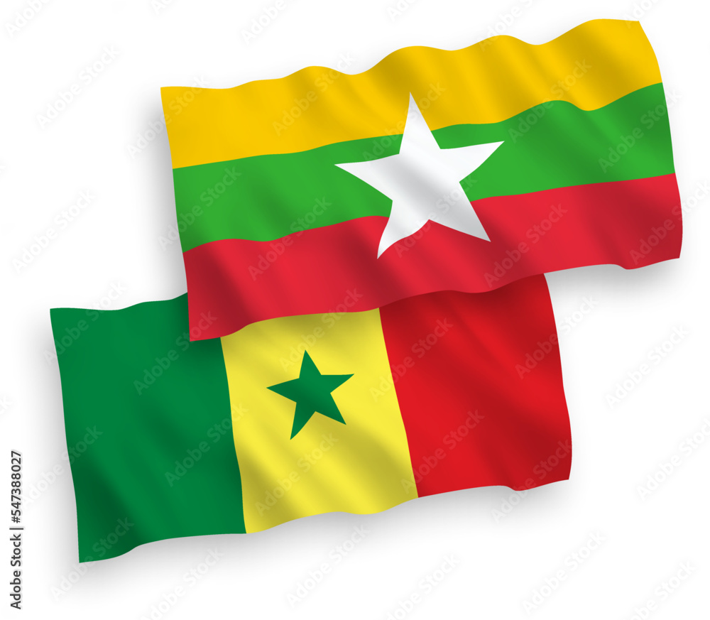 Flags of Republic of Senegal and Myanmar on a white background Flags of Republic of Senegal and Myanmar on a white background