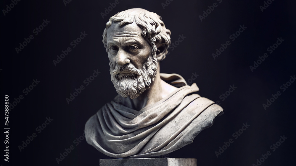 Illustration of the sculpture of Aristotle. The Greek philosopher. Aristotle is a central figure in the history of Ancient Greek philosophy.