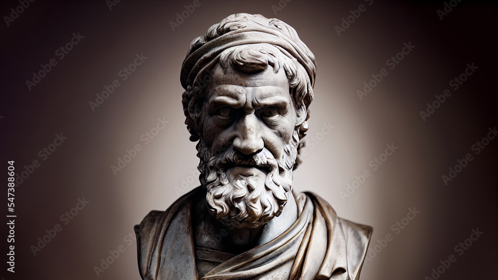 3D rendered illustration of the sculpture of Aristotle. The Greek philosopher. Aristotle is a central figure in the history of Ancient Greek philosophy. - obrazy, fototapety, plakaty 
