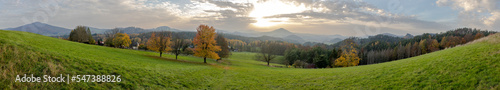 Panorama of the autumn hilly landscape in the Czech Switzerland National Park