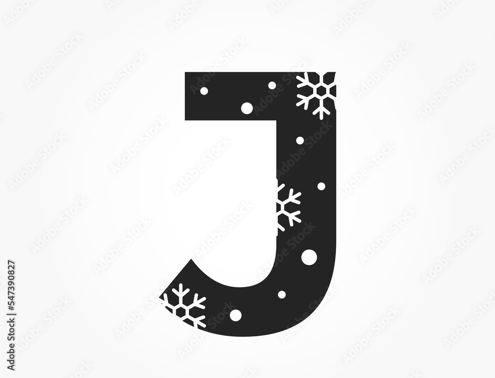 letter j with snowflake and snow. typography element for Christmas, new year and winter design letter j with snowflake and snow. typography element for Christmas, new year and winter design