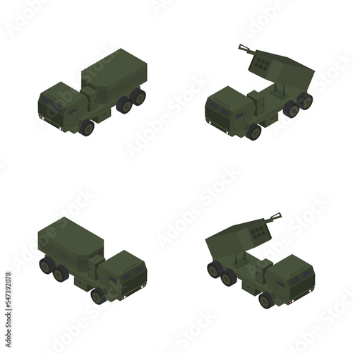 Highly mobile artillery missile system, 3D vector illustration.