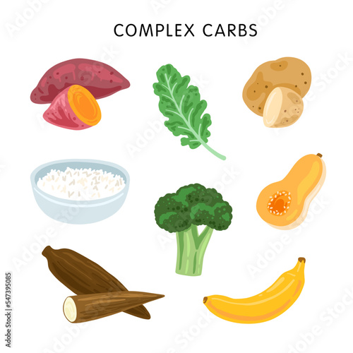 illustration of complex carb sources, educational poster for kids study