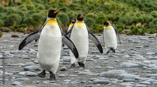 K  nigspinguin -   APTENODYTES PATAGONICUS  Kolonie Gold Harbour - landschaftlich reizvolle Bucht auf S  dgeorgien