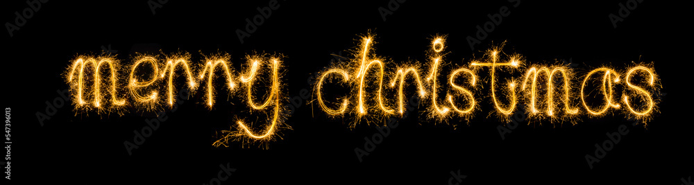 Merry Christmas Text sparkles fireworks