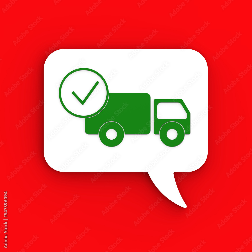 Notification of completed order. The product has been delivered. Delivery. concept of online trade. Square image. 3D image. 3D visualization Notification of completed order. The product has been delivered. Delivery. concept of online trade. Square image. 3D image. 3D visualization